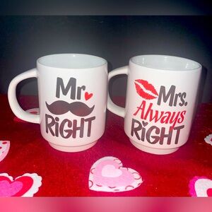 Mr & Mrs 10 oz. Ceramic Coffee Mugs White Red Black Lips Kiss Heart Wedding NWOT
